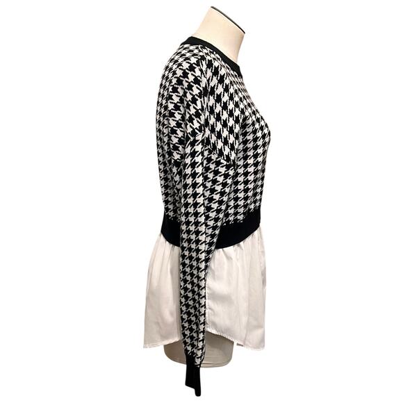 Joie Womens Houndstooth Black & White Knit Layered Twofer Sweater Blouse Sz M - Picture 4 of 11